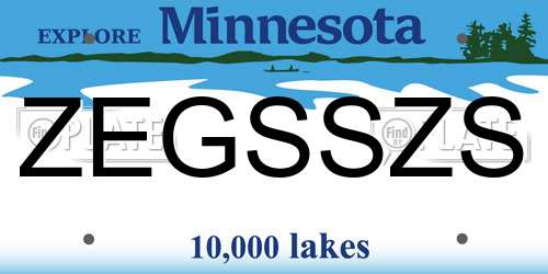 ZEGSSZS Minnesota License Plate