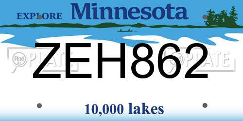 ZEH862 Minnesota License Plate