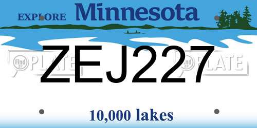 ZEJ227 Minnesota License Plate