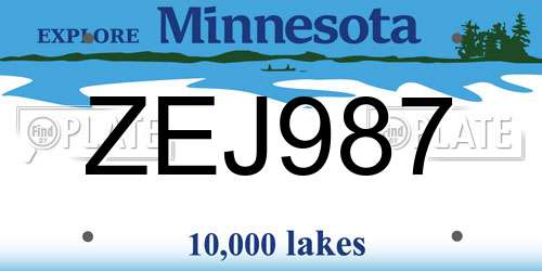 ZEJ987 Minnesota License Plate