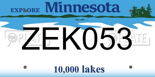 ZEK053 Minnesota License Plate
