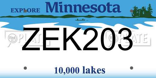 ZEK203 Minnesota License Plate