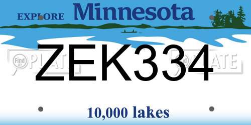 ZEK334 Minnesota License Plate