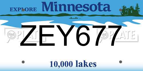 ZEY677 Minnesota License Plate