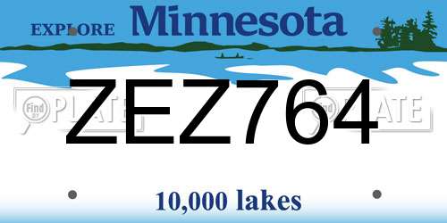 ZEZ764 Minnesota License Plate