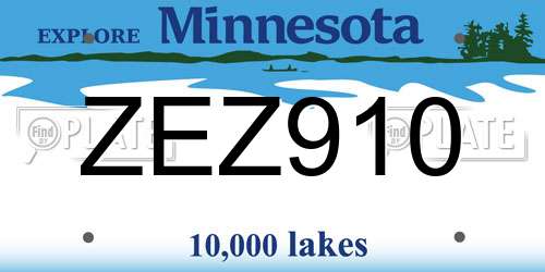 ZEZ910 Minnesota License Plate