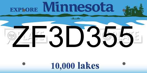 ZF3D355 Minnesota License Plate
