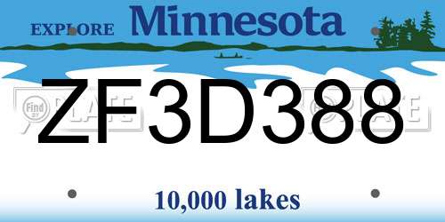 ZF3D388 Minnesota License Plate