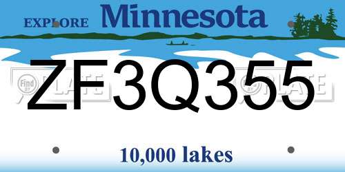 ZF3Q355 Minnesota License Plate