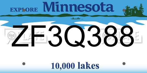 ZF3Q388 Minnesota License Plate