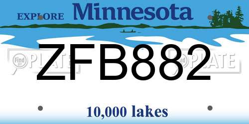ZFB882 Minnesota License Plate
