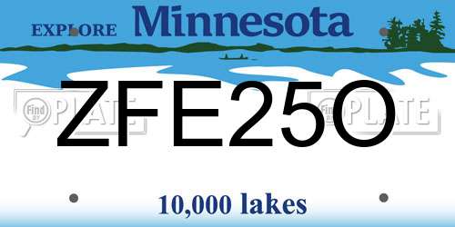 ZFE25O Minnesota License Plate