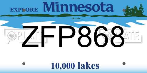 ZFP868 Minnesota License Plate