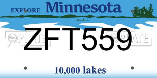 ZFT559 Minnesota License Plate
