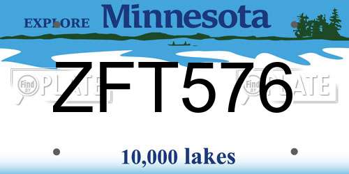 ZFT576 Minnesota License Plate