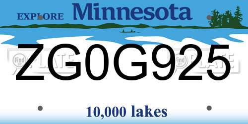ZG0G925 Minnesota License Plate
