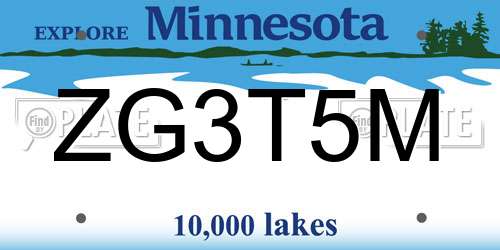 ZG3T5M Minnesota License Plate
