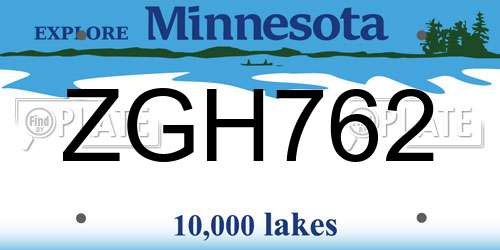 ZGH762 Minnesota License Plate