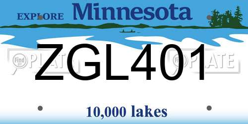 ZGL401 Minnesota License Plate