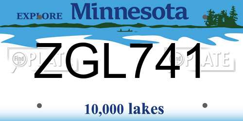 ZGL741 Minnesota License Plate