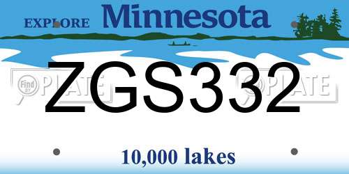ZGS332 Minnesota License Plate