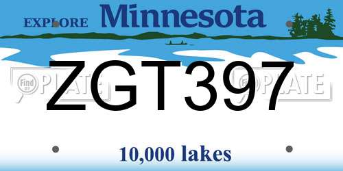 ZGT397 Minnesota License Plate