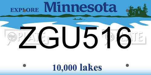 ZGU516 Minnesota License Plate