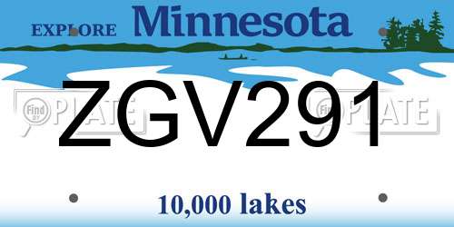 ZGV291 Minnesota License Plate