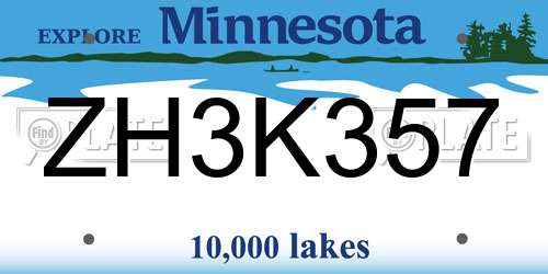 ZH3K357 Minnesota License Plate