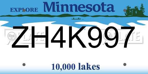 ZH4K997 Minnesota License Plate