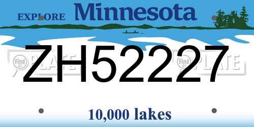 ZH52227 Minnesota License Plate