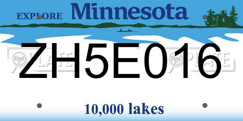 ZH5E016 Minnesota License Plate