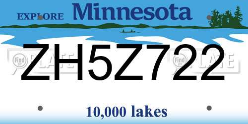 ZH5Z722 Minnesota License Plate