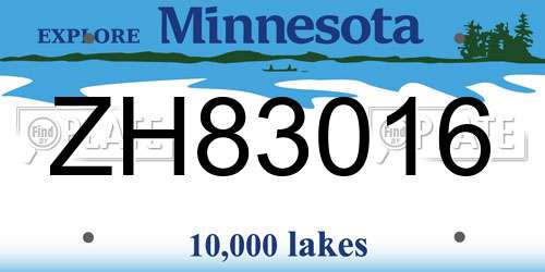 ZH83016 Minnesota License Plate