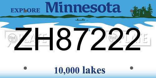 ZH87222 Minnesota License Plate