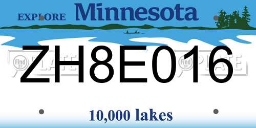 ZH8E016 Minnesota License Plate