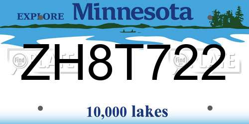ZH8T722 Minnesota License Plate