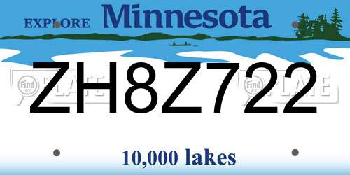 ZH8Z722 Minnesota License Plate