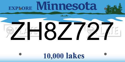 ZH8Z727 Minnesota License Plate