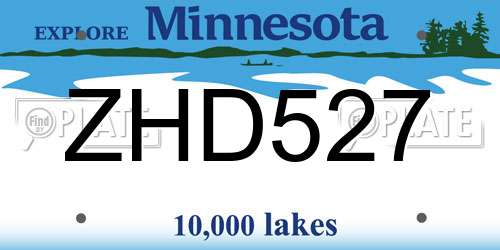 ZHD527 Minnesota License Plate