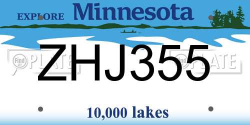 ZHJ355 Minnesota License Plate