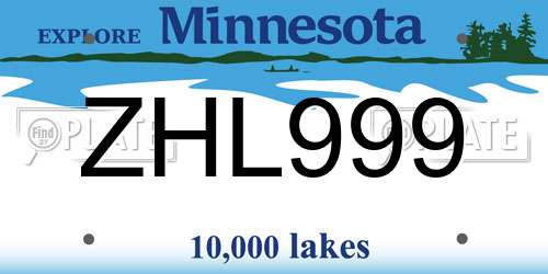 ZHL999 Minnesota License Plate