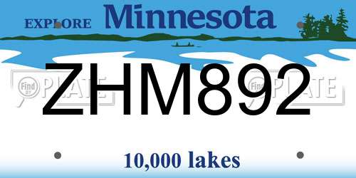 ZHM892 Minnesota License Plate