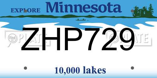 ZHP729 Minnesota License Plate