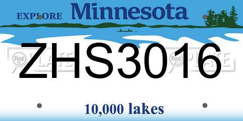 ZHS3016 Minnesota License Plate