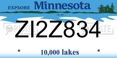 ZI2Z834 Minnesota License Plate