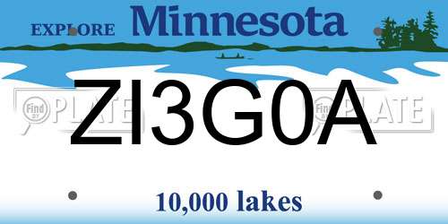 ZI3G0A Minnesota License Plate
