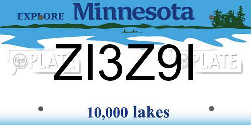 ZI3Z9I Minnesota License Plate