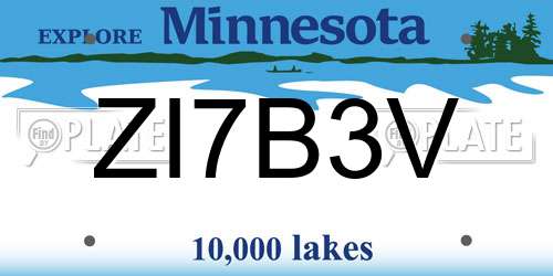 ZI7B3V Minnesota License Plate