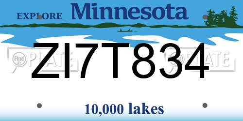 ZI7T834 Minnesota License Plate